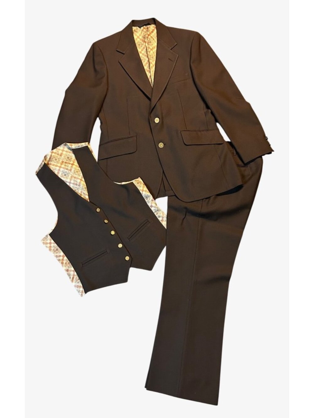 Vintage 70's Johnny Carson 3 Piece Suit Brown Jacket Vest Pants